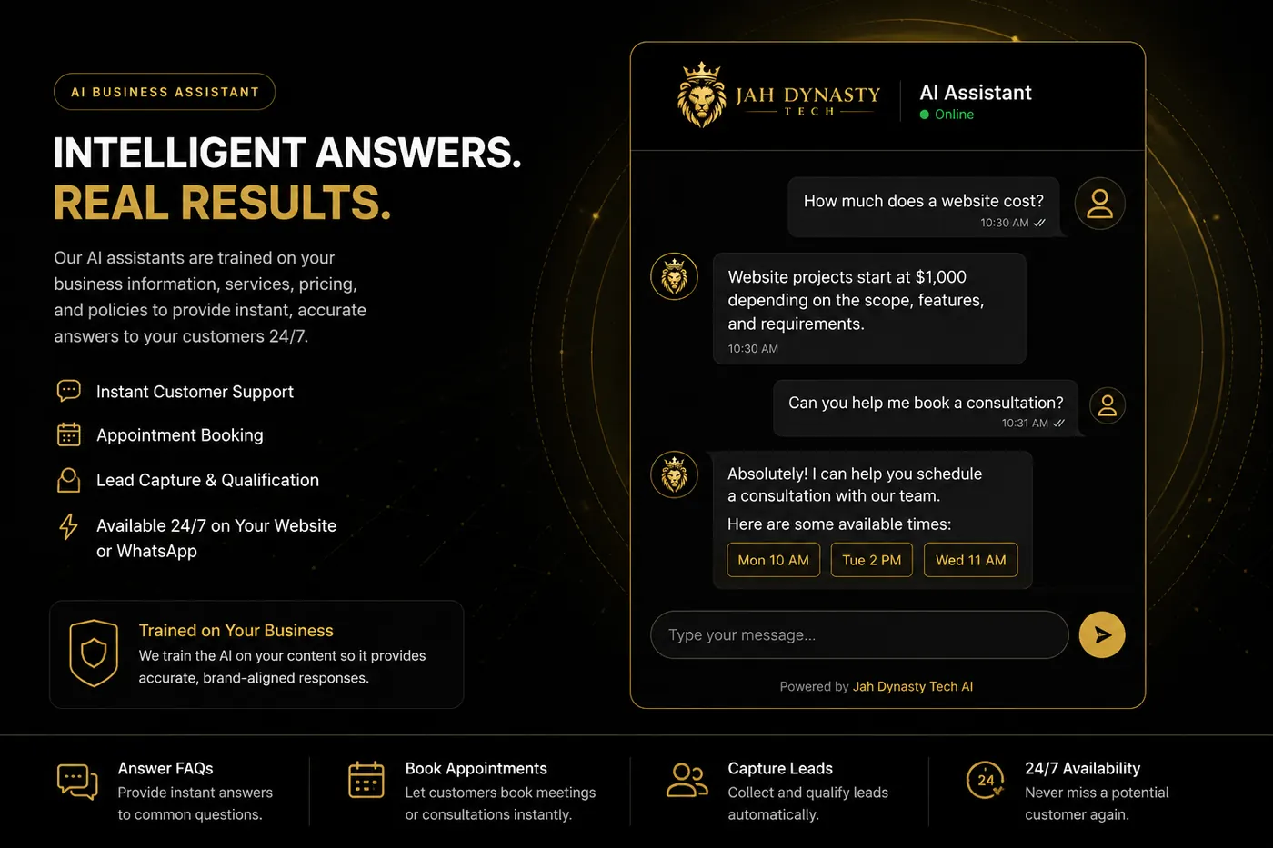 Jah Dynasty Tech AI business assistant concept visual
